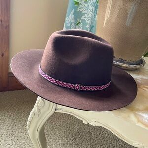 brown 100% wool western fedora hat